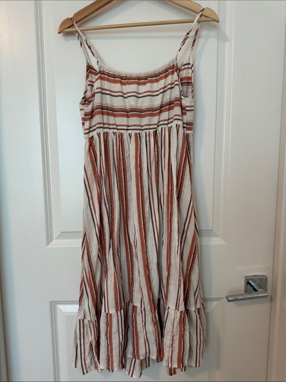 Striped Tie-Front Sundress in Cream and Rust - Picture 3 of 3